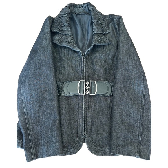 Simon Chang Jackets & Blazers - Y2K retro Simon Change Denim dark wash blazer belted womens' size 12 streetstyle